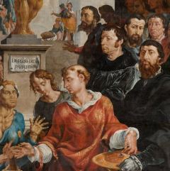 Maarten van Heemskerck - Laurentius-altaarstuk - De goede daad van Laurentius - portretten opdrachtgevers - detail